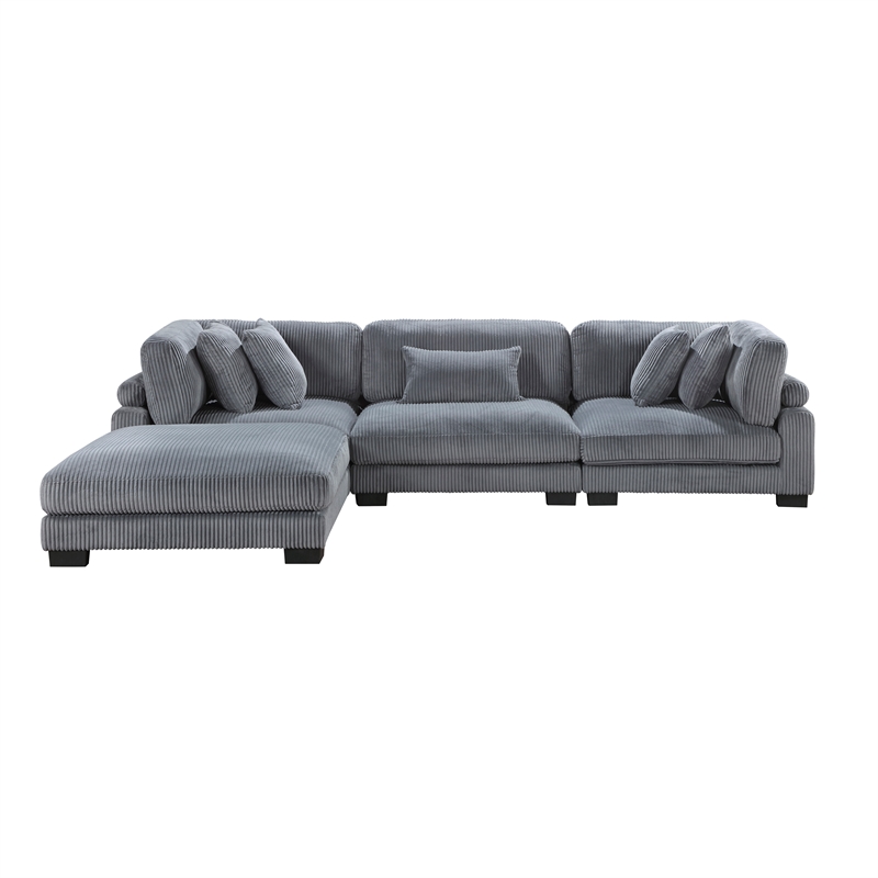 Pemberly Row 4-Piece CorduModular Sectional with Ottoman in Gray