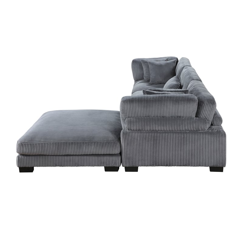 Pemberly Row 4-Piece CorduModular Sectional with Ottoman in Gray