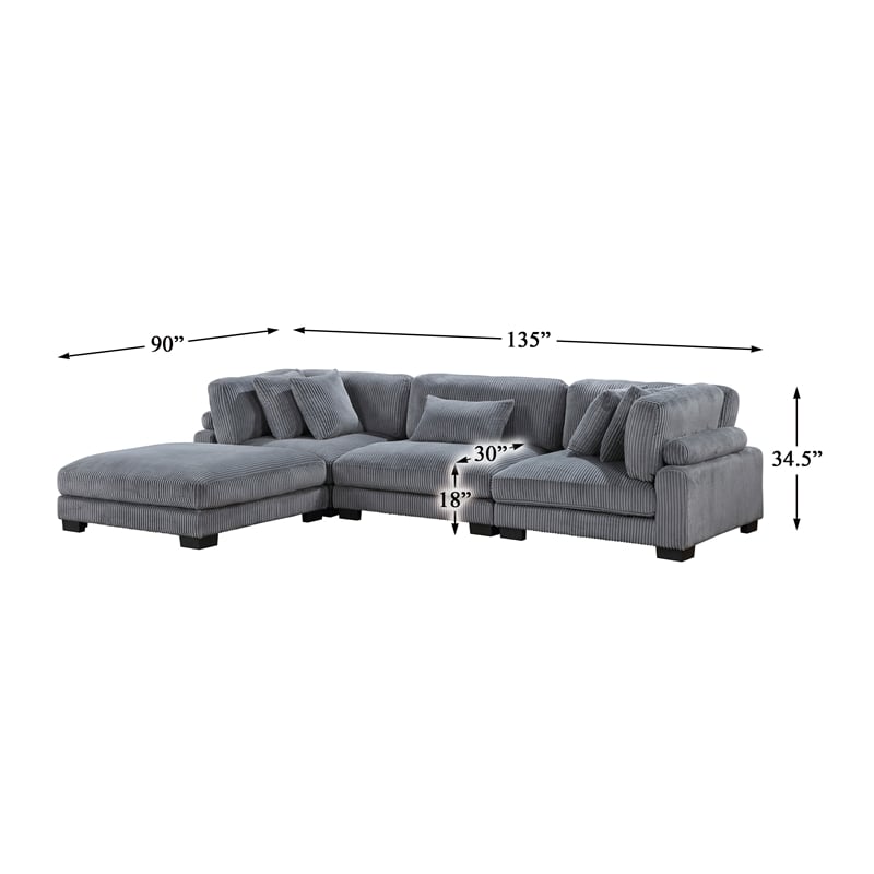 Pemberly Row 4-Piece CorduModular Sectional with Ottoman in Gray