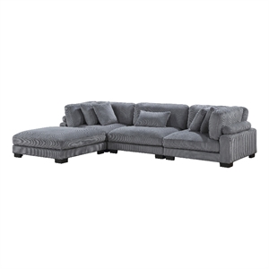 Pemberly Row 4-Piece CorduModular Sectional with Ottoman in Gray