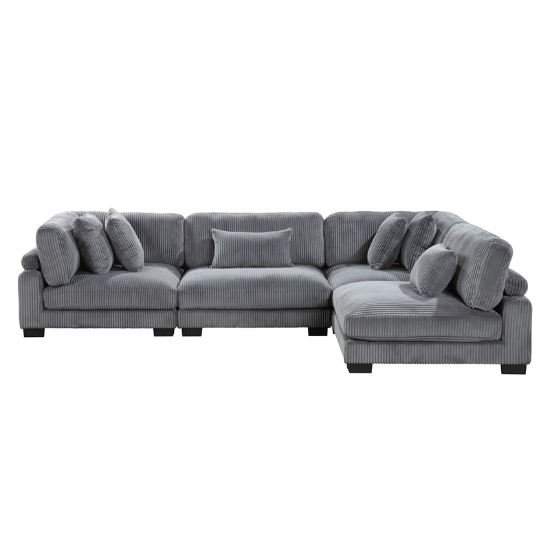 Pemberly Row 4-Piece CorduUpholstered Modular Sectional in Gray