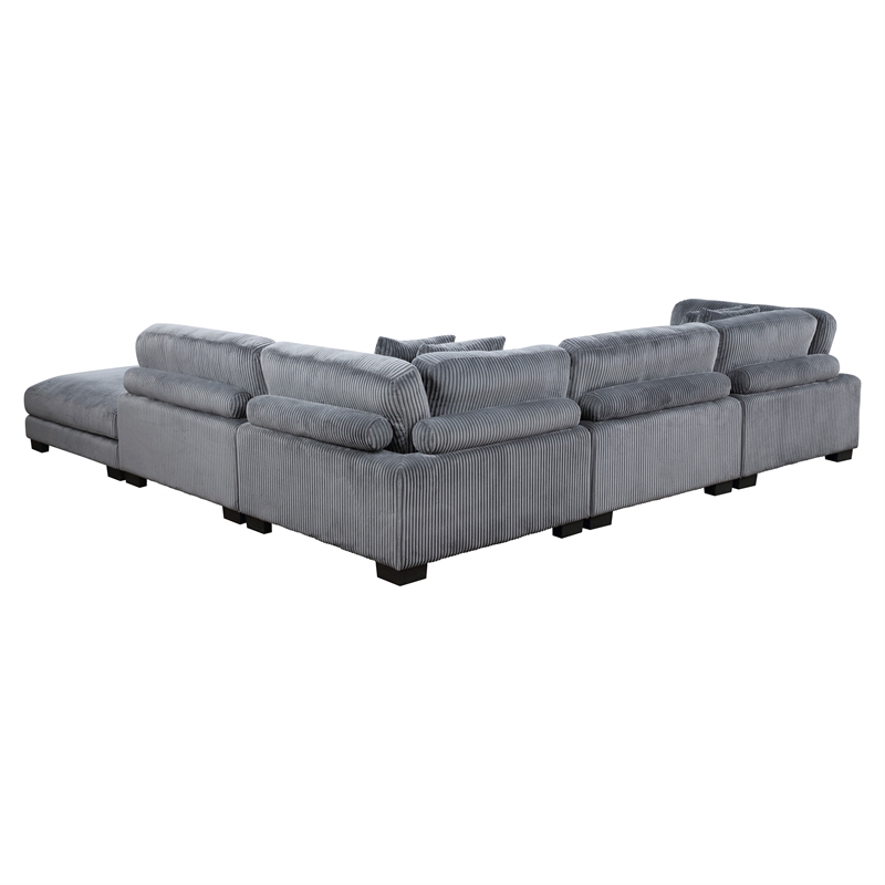 Pemberly Row 5-Piece CorduModular Sectional with Ottoman in Gray