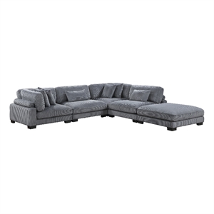 Pemberly Row 5-Piece CorduModular Sectional with Ottoman in Gray