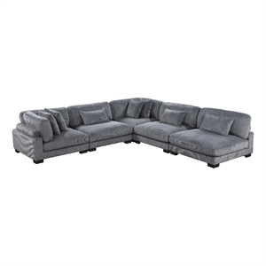 Pemberly Row 5-Piece CorduUpholstered Modular Sectional in Gray