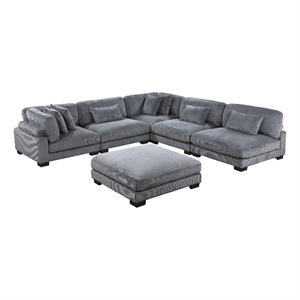 Pemberly Row 6-Piece CorduModular Sectional with Ottoman in Gray