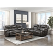 Pemberly Row Microfiber Double Manual Reclining Sofa in Chocolate