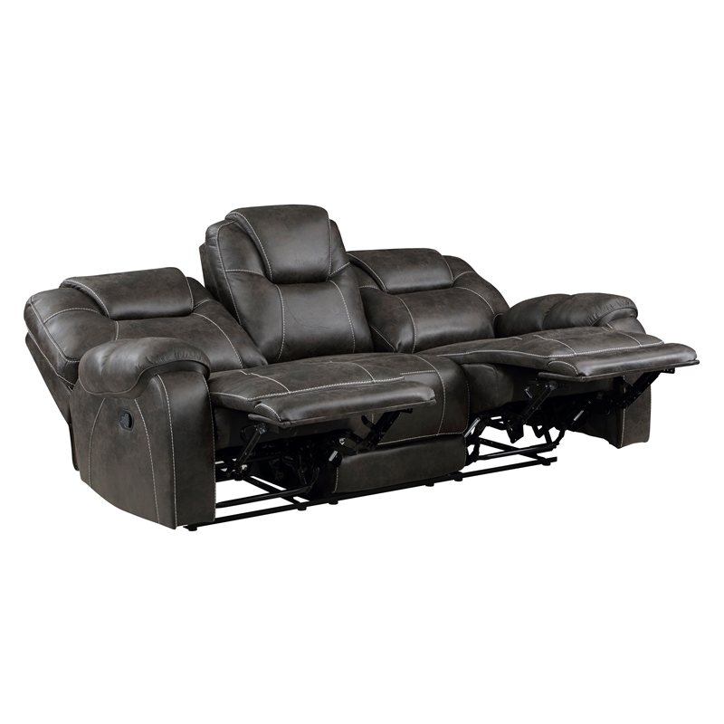 Pemberly Row Microfiber Double Manual Reclining Sofa in Chocolate