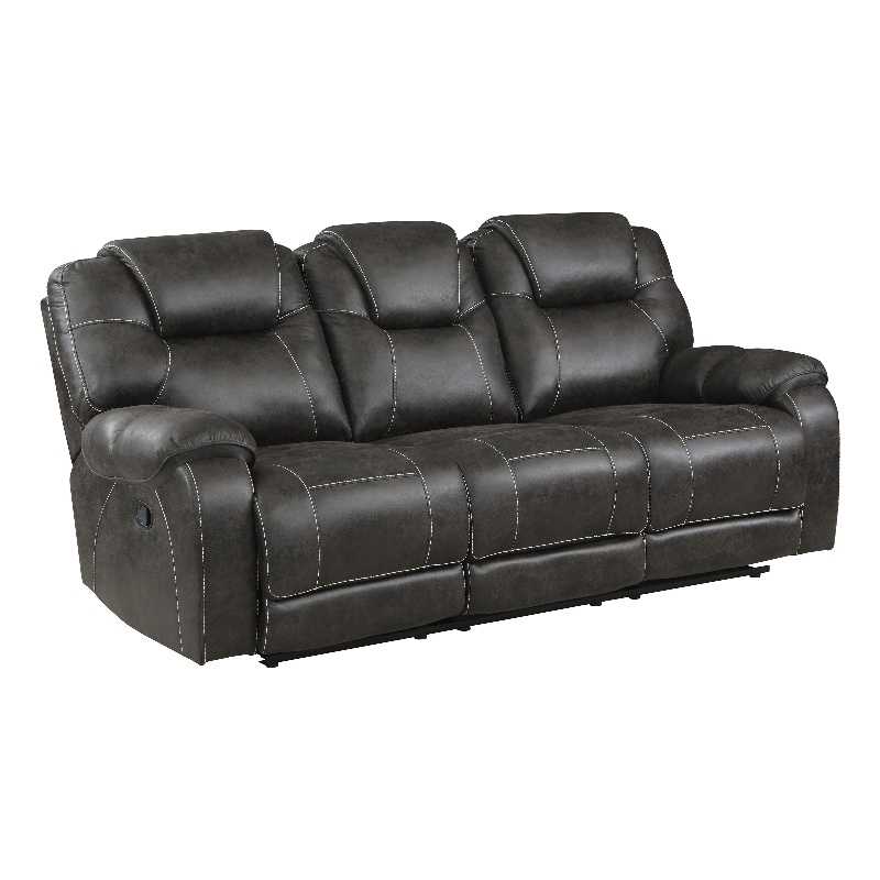 Pemberly Row Microfiber Double Manual Reclining Sofa in Chocolate
