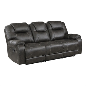 Pemberly Row Microfiber Double Manual Reclining Sofa in Chocolate