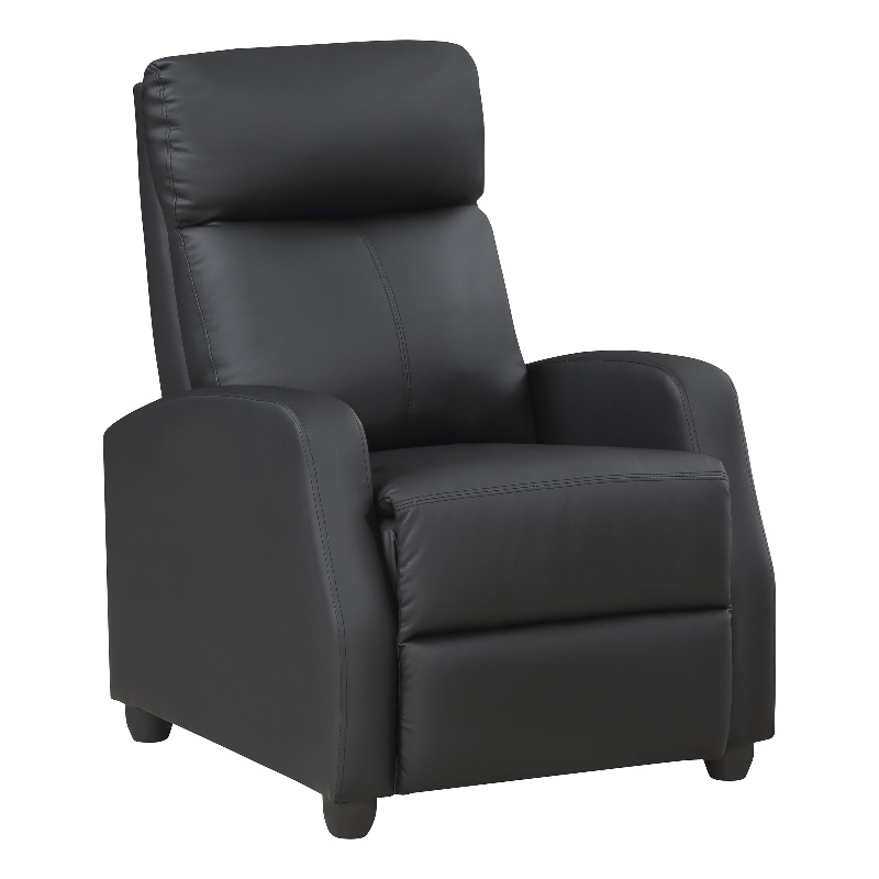 Pemberly Row Faux Leather Push Back Reclining Chair in Black