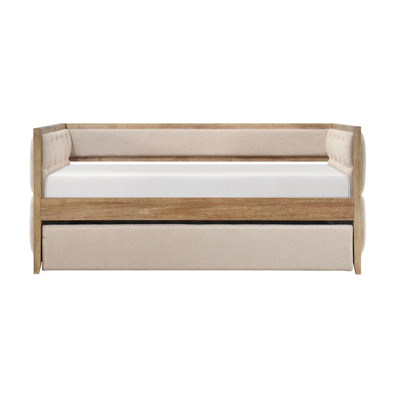 Pemberly Row Boucle Upholstered Daybed with Trundle in Beige