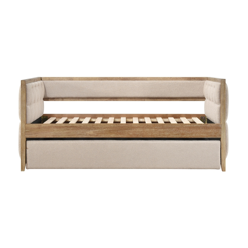Pemberly Row Boucle Upholstered Daybed with Trundle in Beige