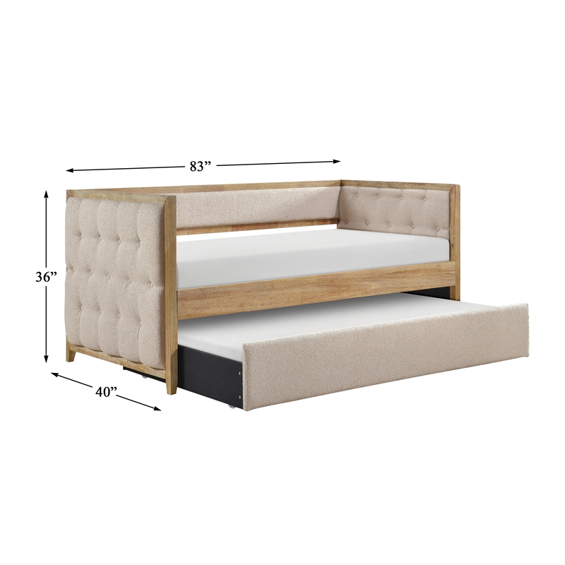 Pemberly Row Boucle Upholstered Daybed with Trundle in Beige