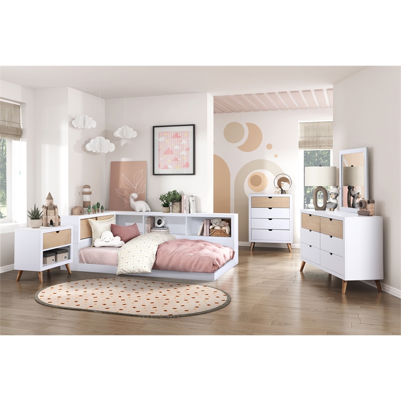 Pemberly Row Wood Nightstand in 2-Tone Finish (White and Natural)