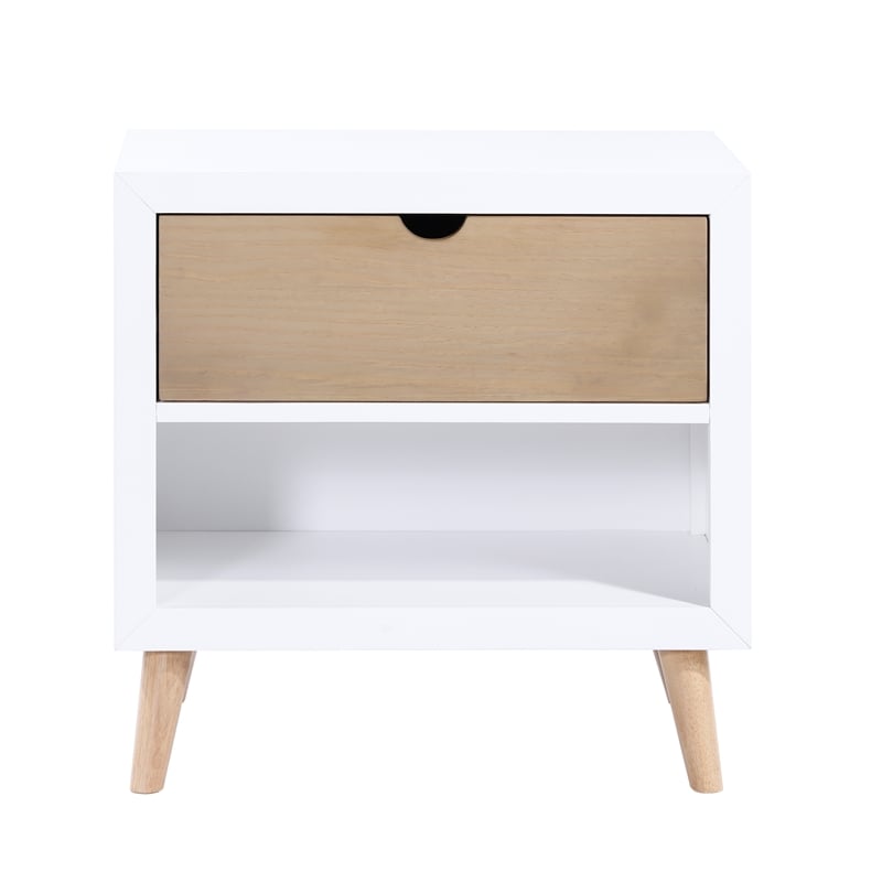Pemberly Row Wood Nightstand in 2-Tone Finish (White and Natural)