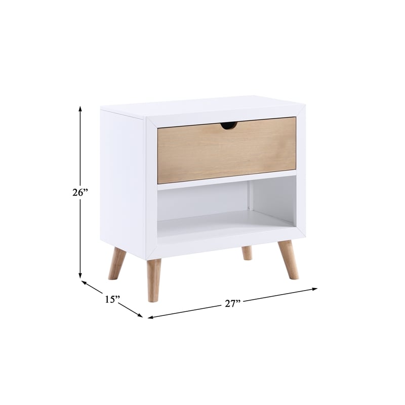 Pemberly Row Wood Nightstand in 2-Tone Finish (White and Natural)
