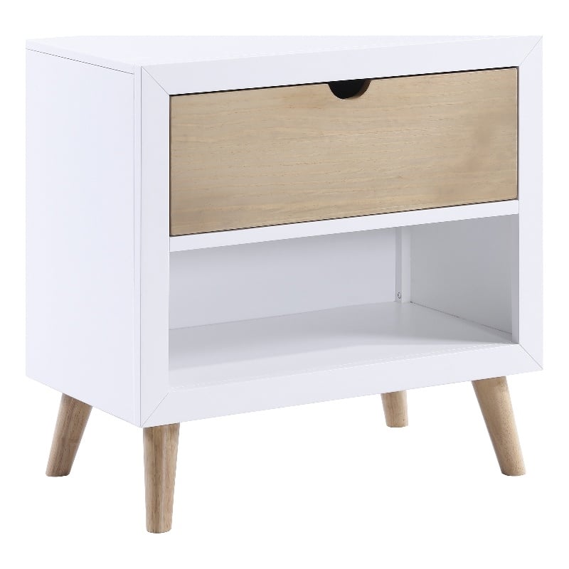 Pemberly Row Wood Nightstand in 2-Tone Finish (White and Natural)