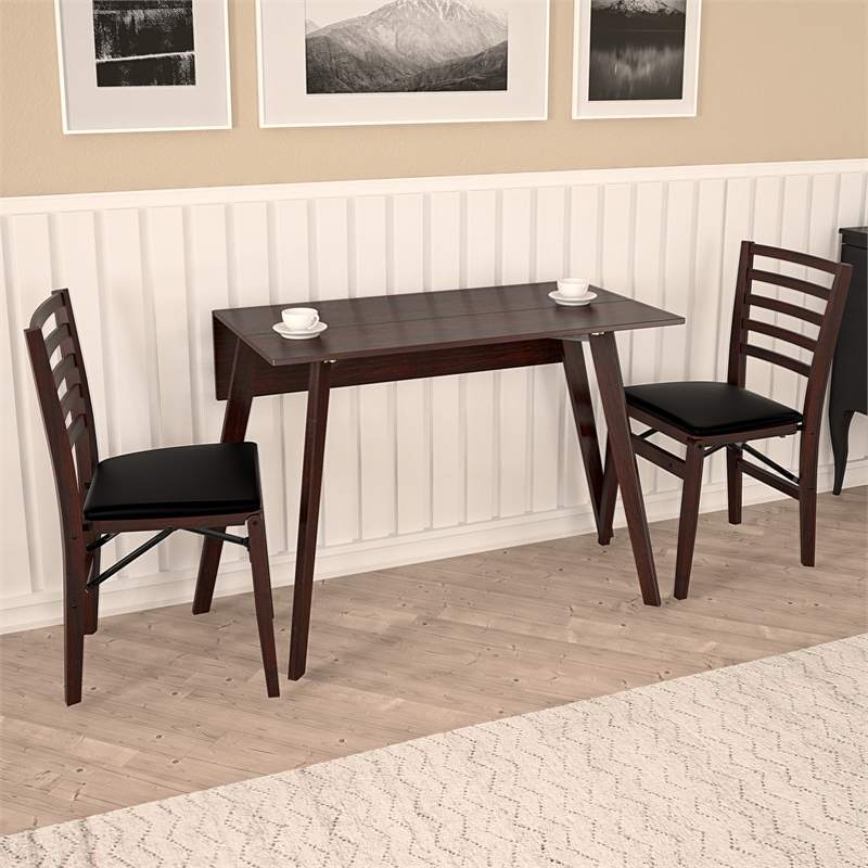 Pemberly Row 48 x 30 Wood Drop Leaf Dining Table in Dark Mahogany