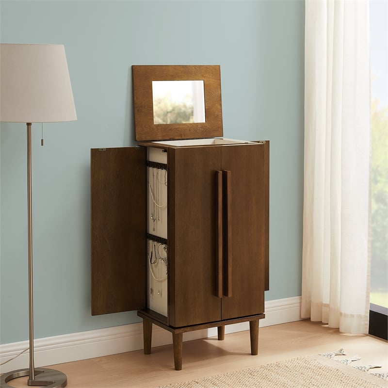 Pemberly Row 7-Drawer Wood Jewelry Armoire with Flip Top in Brown