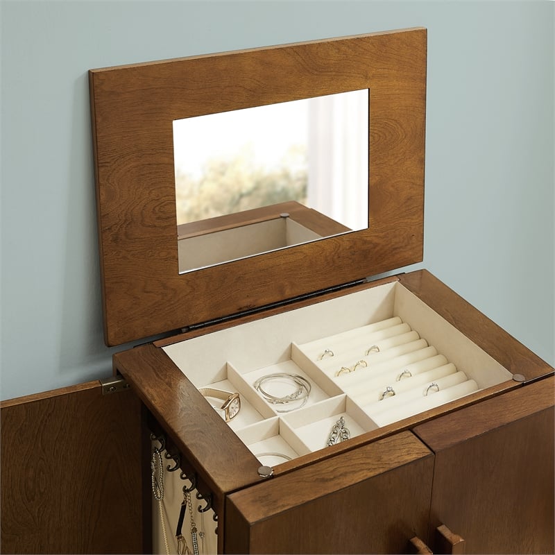 Pemberly Row 7-Drawer Wood Jewelry Armoire with Flip Top in Brown