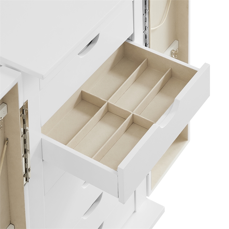 Pemberly Row 7-Drawer Wood Jewelry Armoire with Flip Top in White