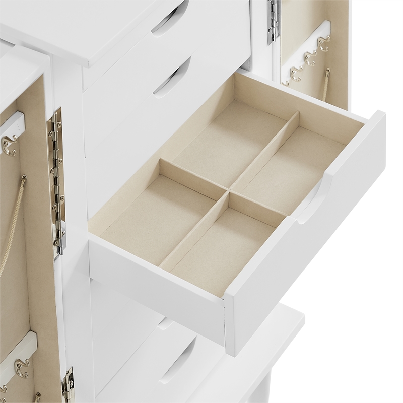 Pemberly Row 7-Drawer Wood Jewelry Armoire with Flip Top in White