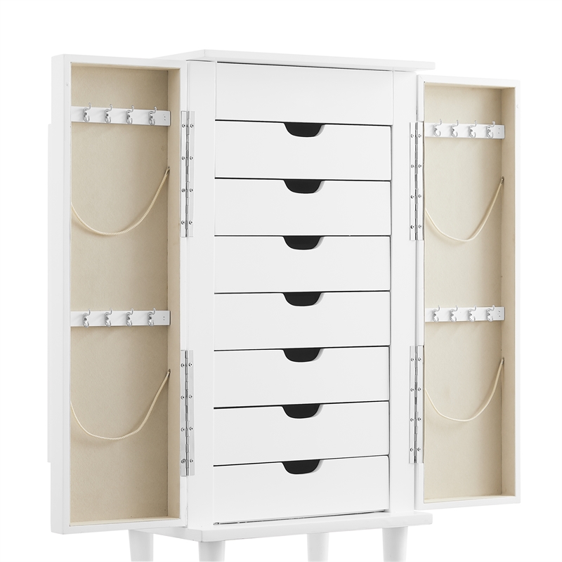 Pemberly Row 7-Drawer Wood Jewelry Armoire with Flip Top in White