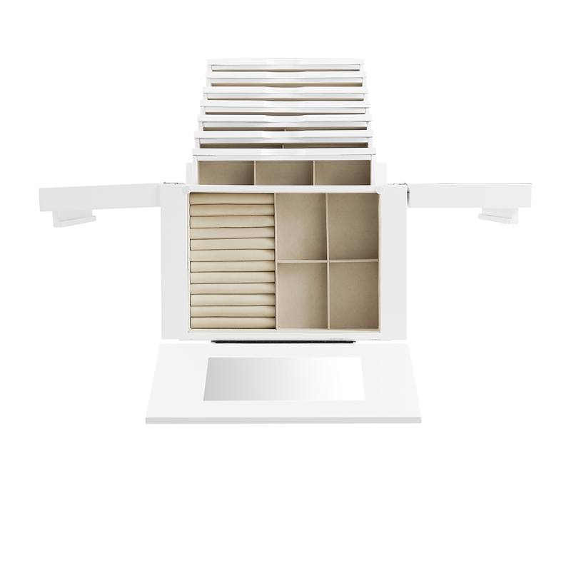 Pemberly Row 7-Drawer Wood Jewelry Armoire with Flip Top in White