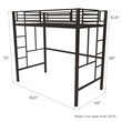 Pemberly Row Modern / Contemporary Twin Metal Loft Bed in Black