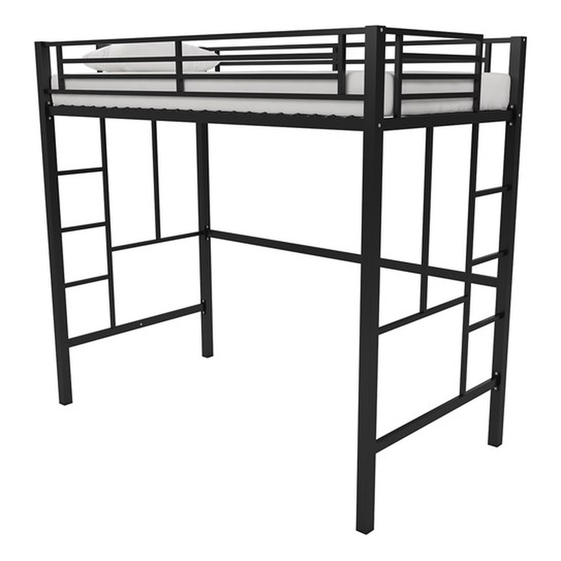 Pemberly Row Modern / Contemporary Twin Metal Loft Bed in Black