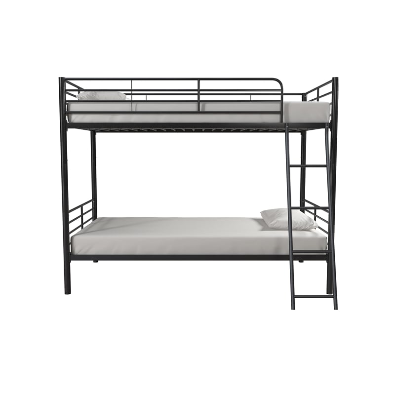 Pemberly Row Convertible Twin over Twin Metal Bunk Bed in Black