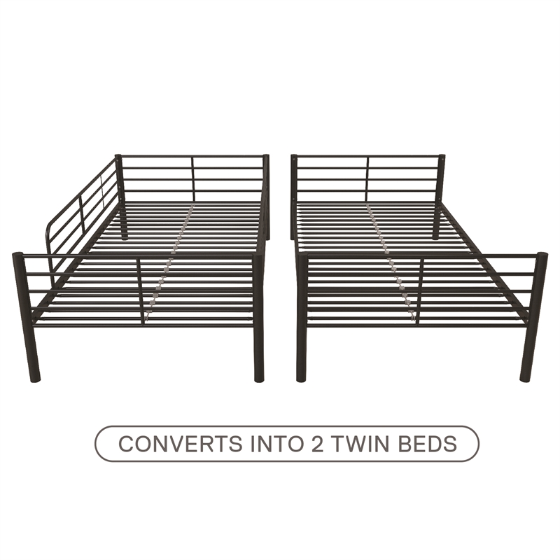 Pemberly Row Convertible Twin over Twin Metal Bunk Bed in Black