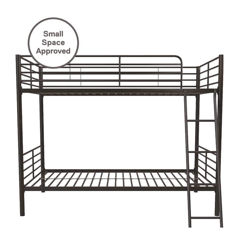 Pemberly Row Convertible Twin over Twin Metal Bunk Bed in Black