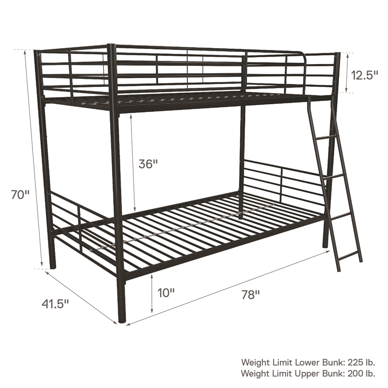 Pemberly Row Convertible Twin over Twin Metal Bunk Bed in Black