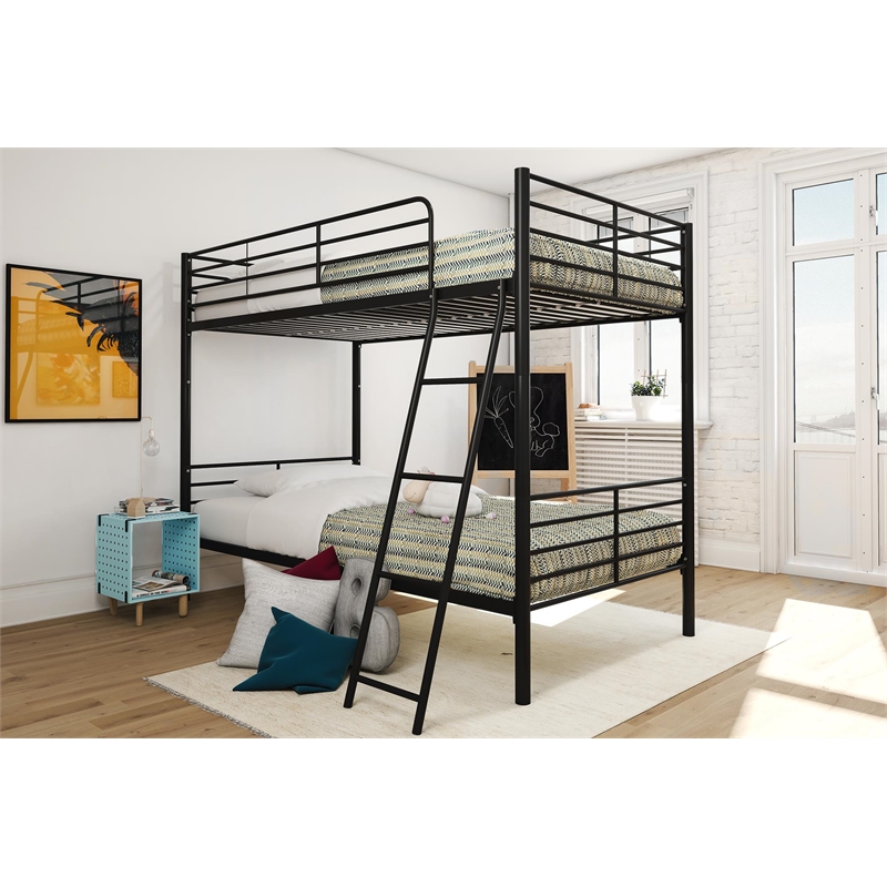 Pemberly Row Convertible Twin over Twin Metal Bunk Bed in Black