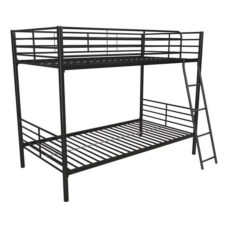 Pemberly Row Convertible Twin over Twin Metal Bunk Bed in Black