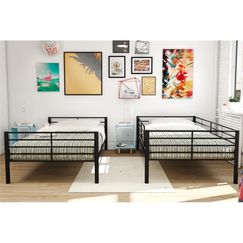 Pemberly Row Convertible Twin over Twin Metal Bunk Bed in Black