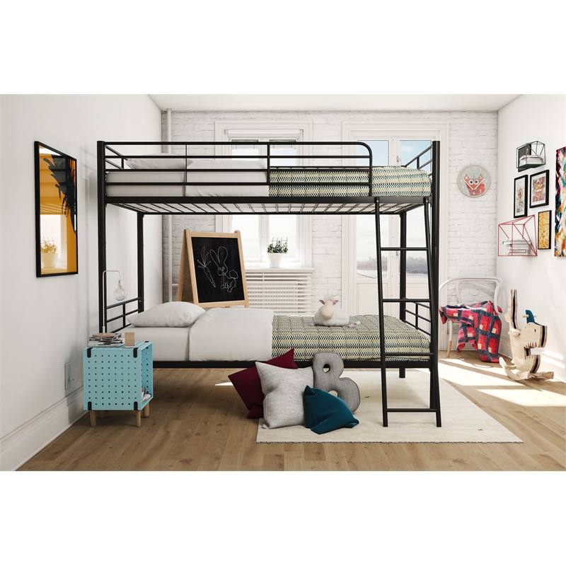 Pemberly Row Convertible Twin over Twin Metal Bunk Bed in Black