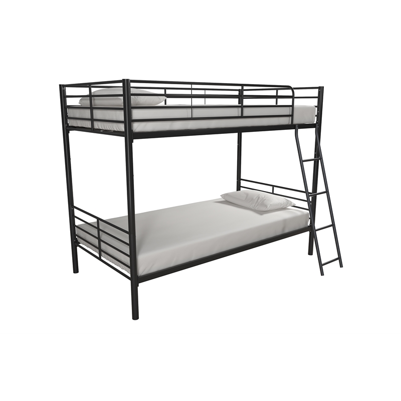 Pemberly Row Convertible Twin over Twin Metal Bunk Bed in Black