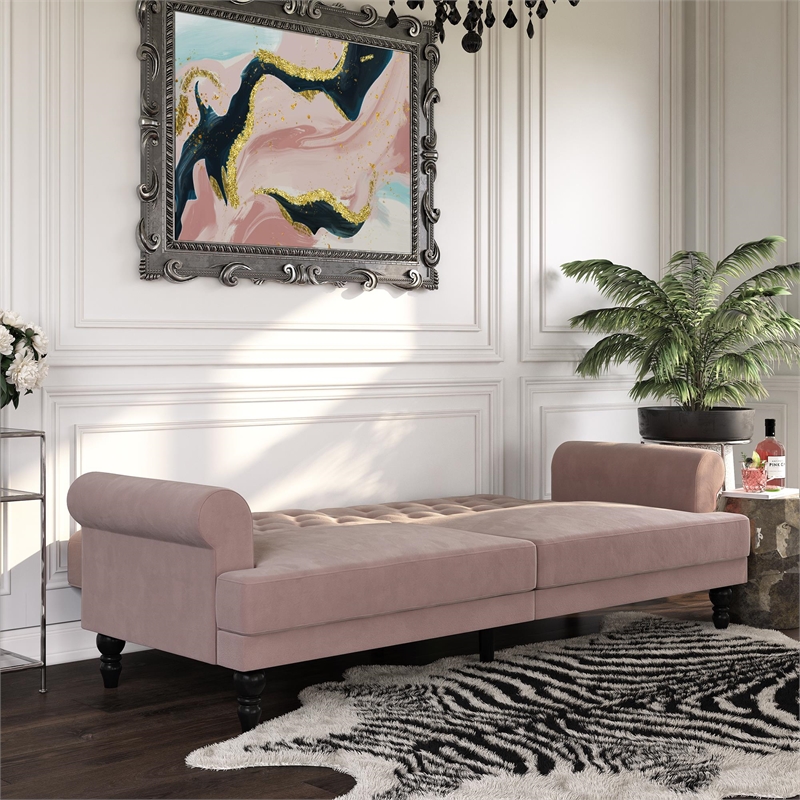 Pemberly Row Modern / Contemporary Upholstered Futon in Blush Velvet
