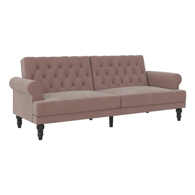 Pemberly Row Modern / Contemporary Upholstered Futon in Blush Velvet