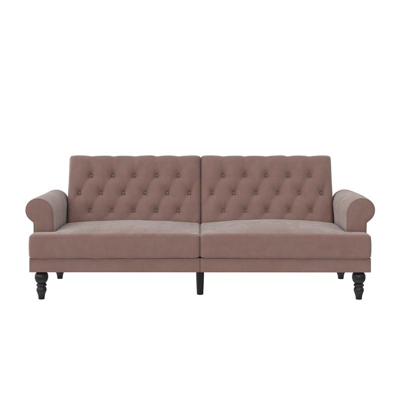 Pemberly Row Modern / Contemporary Upholstered Futon in Blush Velvet
