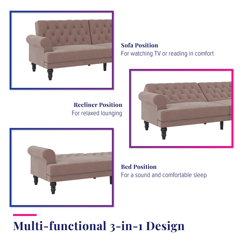 Pemberly Row Modern / Contemporary Upholstered Futon in Blush Velvet