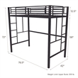 Pemberly Row Modern / Contemporary Twin Metal Loft Bed in Navy Blue