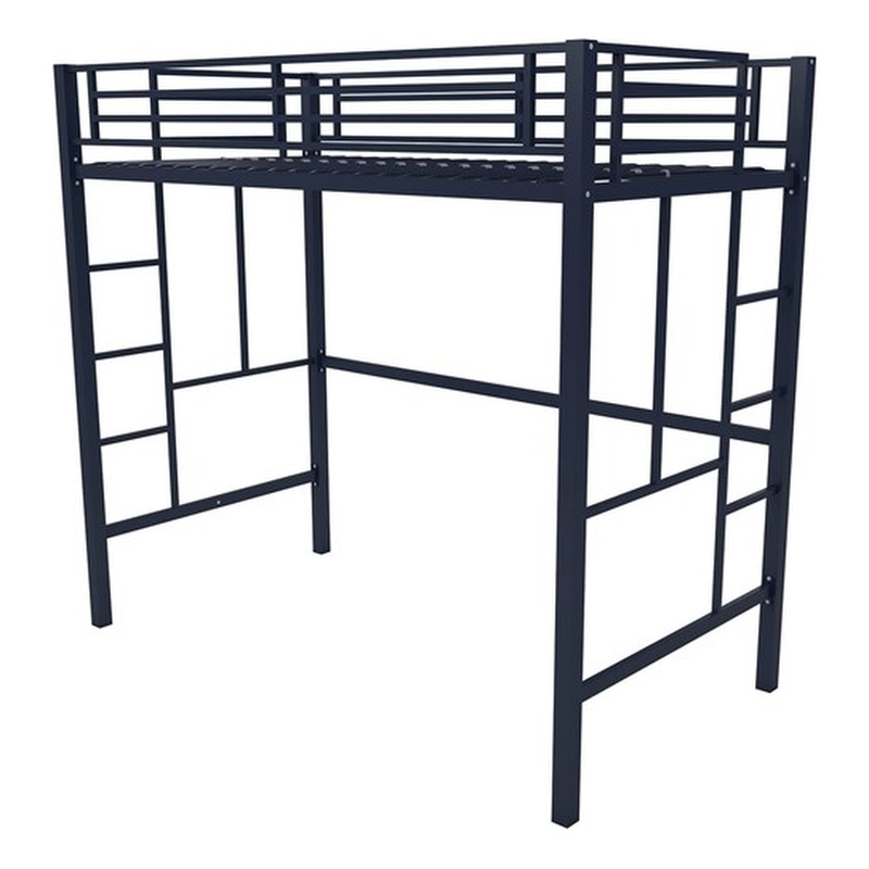 Pemberly Row Modern / Contemporary Twin Metal Loft Bed in Navy Blue