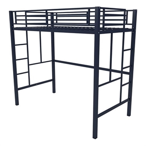 Pemberly Row Modern / Contemporary Twin Metal Loft Bed in Navy Blue