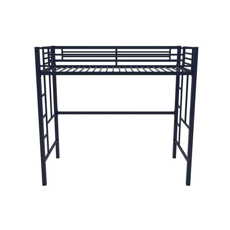 Pemberly Row Modern / Contemporary Twin Metal Loft Bed in Navy Blue