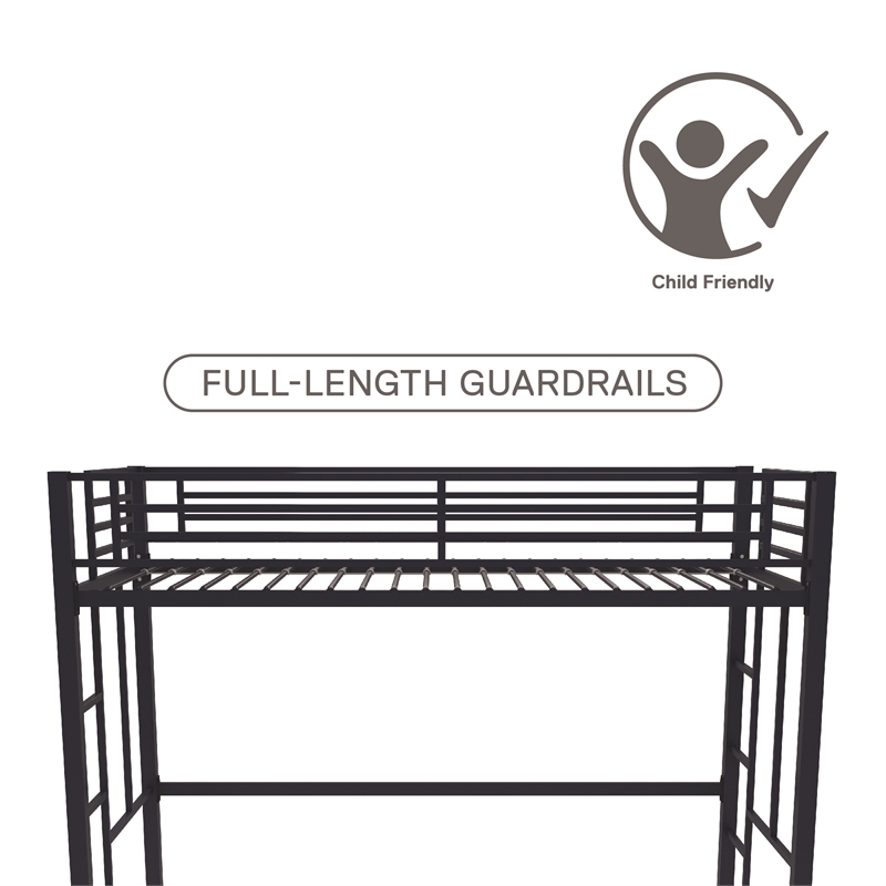 Pemberly Row Modern / Contemporary Twin Metal Loft Bed in Navy Blue
