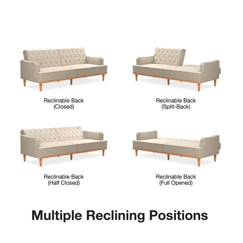 Pemberly Row Vintage Convertible Sofa Bed Futon in Tan Linen