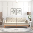Pemberly Row Vintage Convertible Sofa Bed Futon in Tan Linen